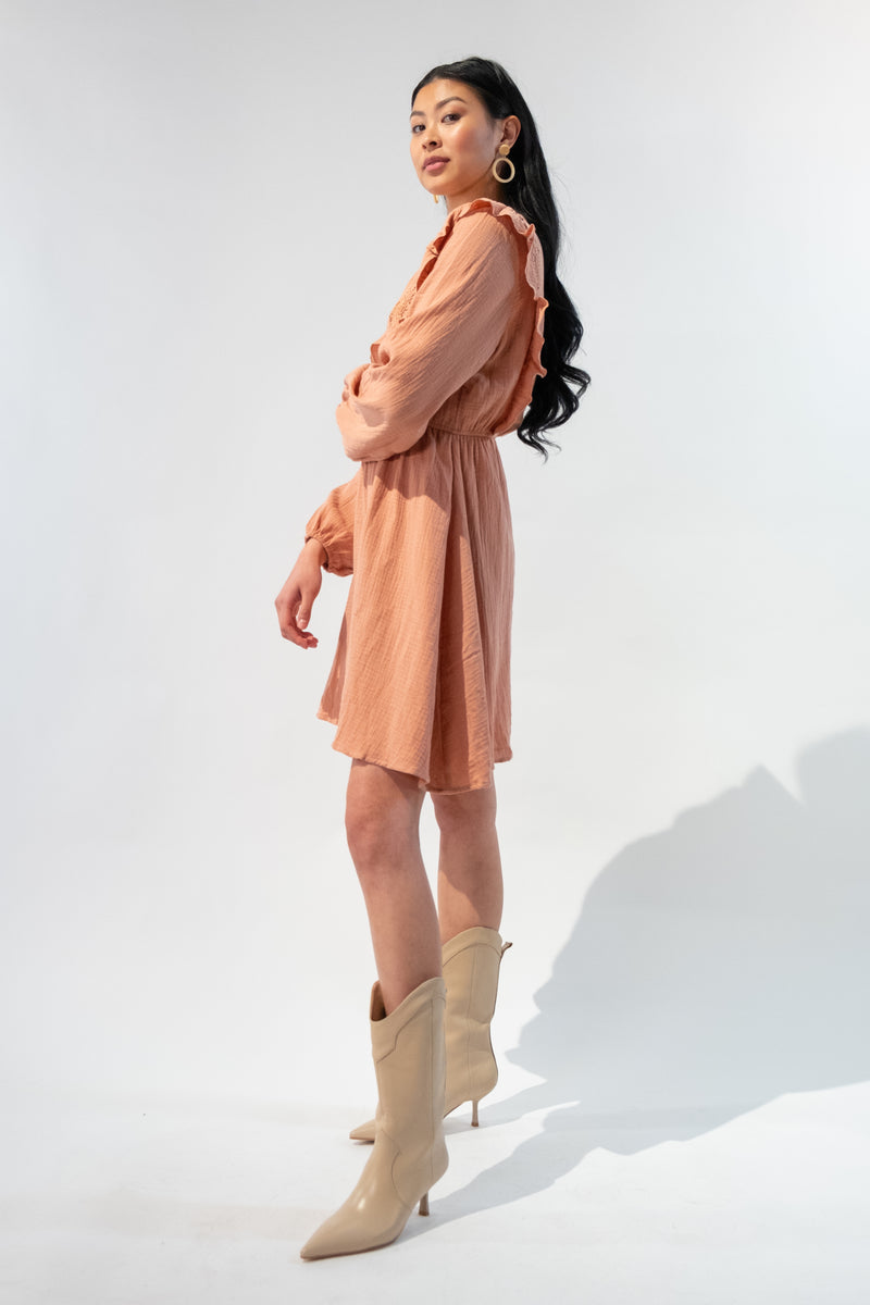 Long Sleeves Textured Button Dress