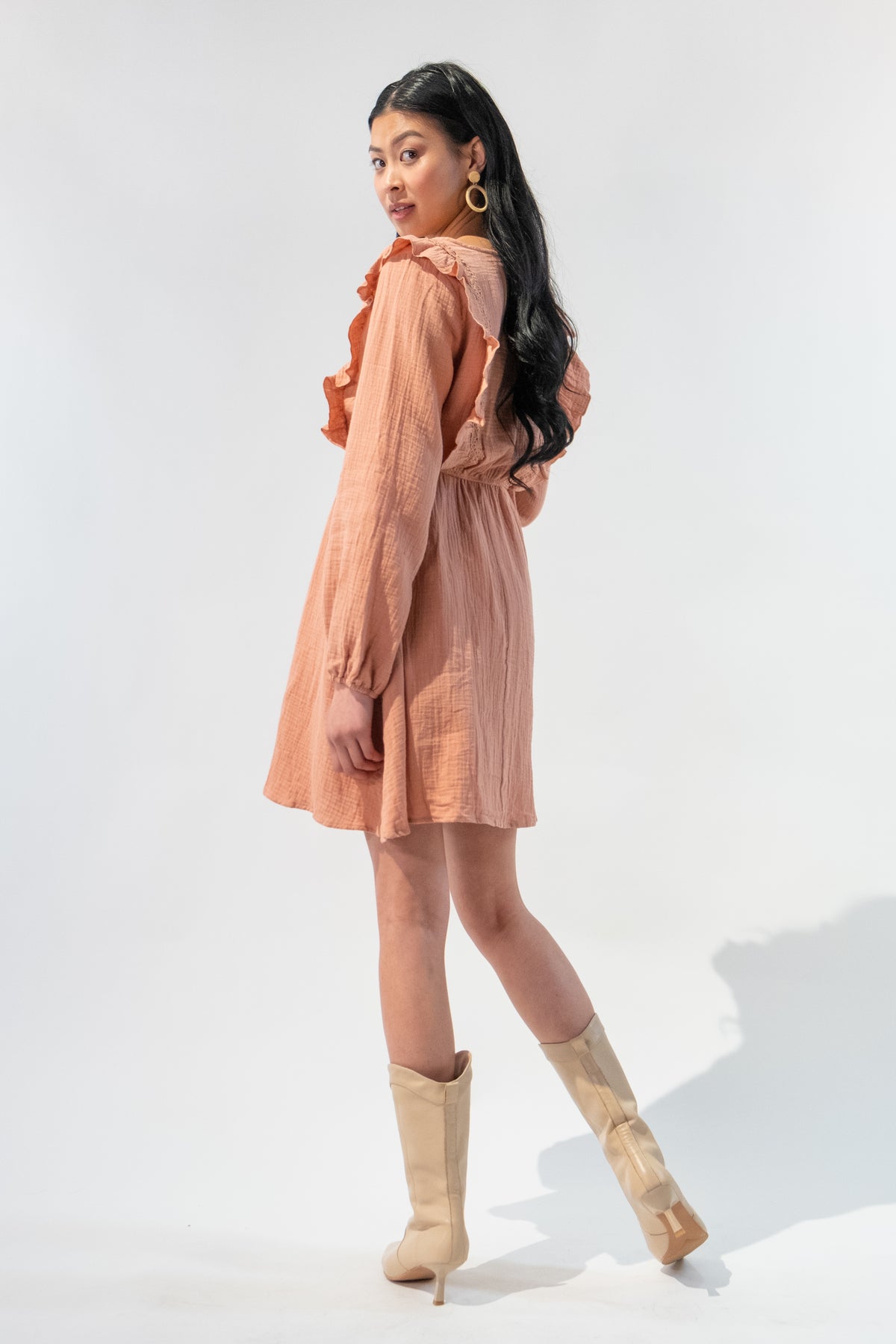 Long Sleeves Textured Button Dress