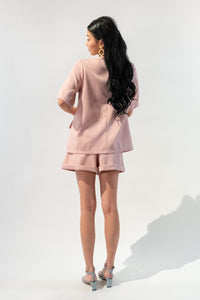 Short Sleeves Double Breasted Button Top w/ Waistband Shorts