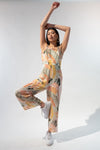 Ruffle Straps Patterned Jumpsuit