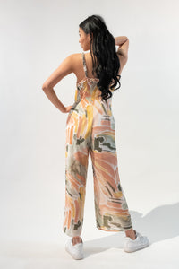 Ruffle Straps Patterned Jumpsuit