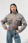 Mock Neck Oversized Cropped Jacket