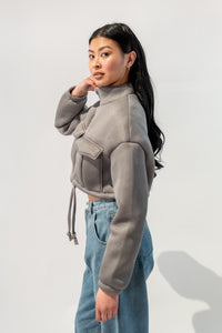 Mock Neck Oversized Cropped Jacket