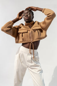 Mock Neck Oversized Cropped Jacket