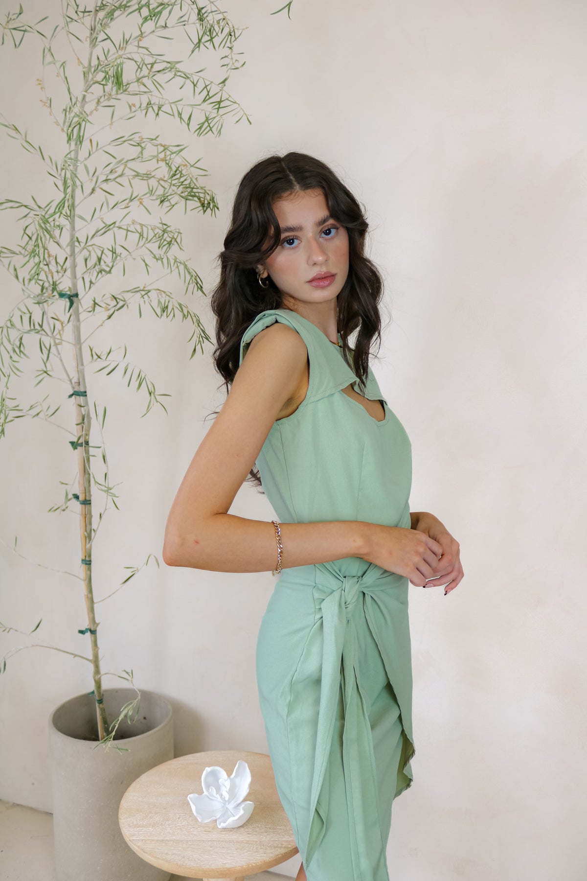 Elegant Asymmetrical Cut-Out Dress in Mint and Nepal Blue