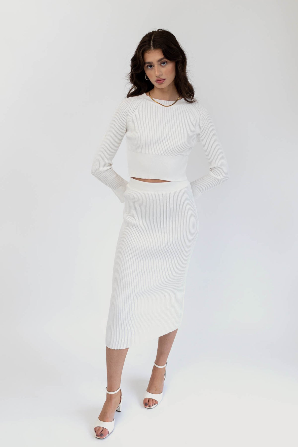 Matching Ribbed Sweater and Skirt Set