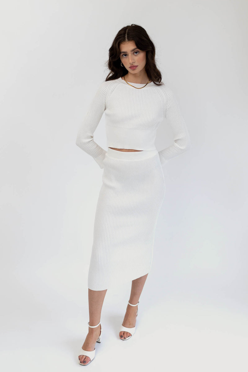 Ribbed Skirt and Sweater Set
