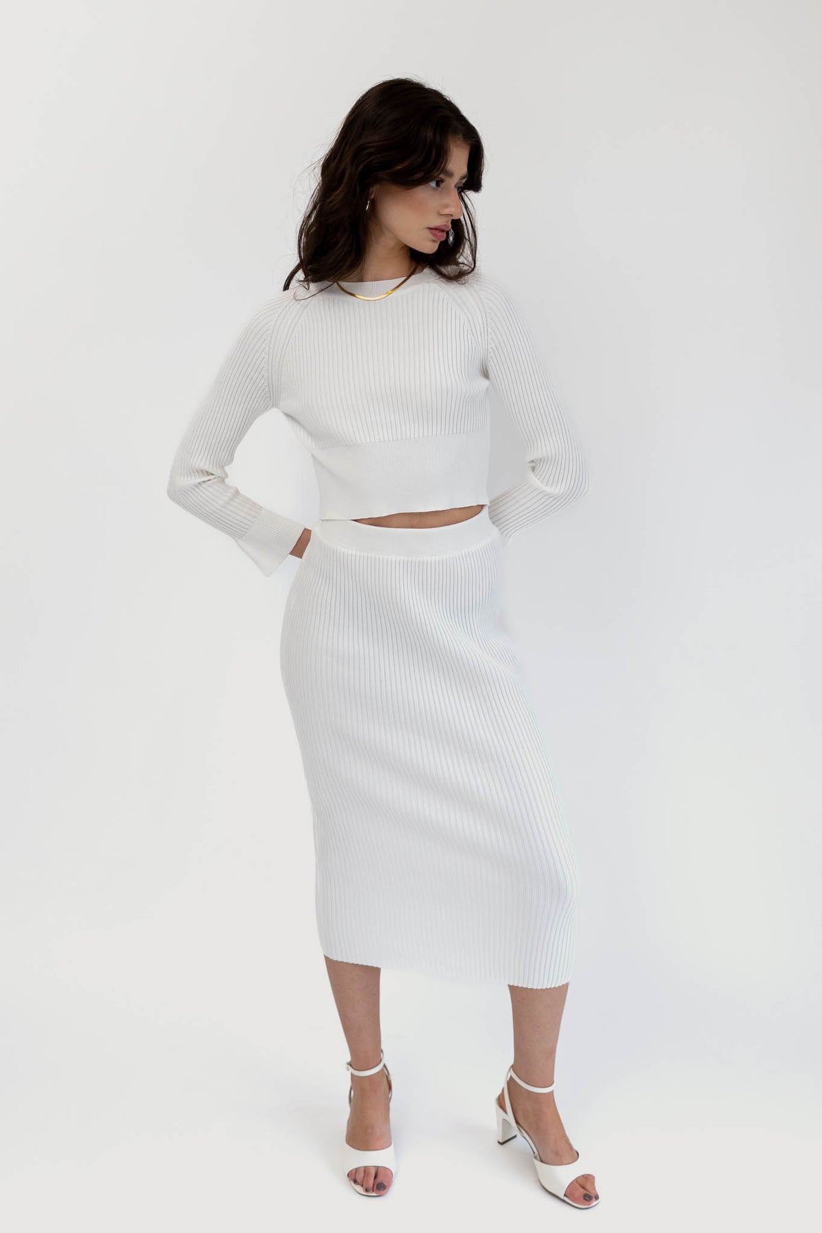 Matching Ribbed Sweater and Skirt Set