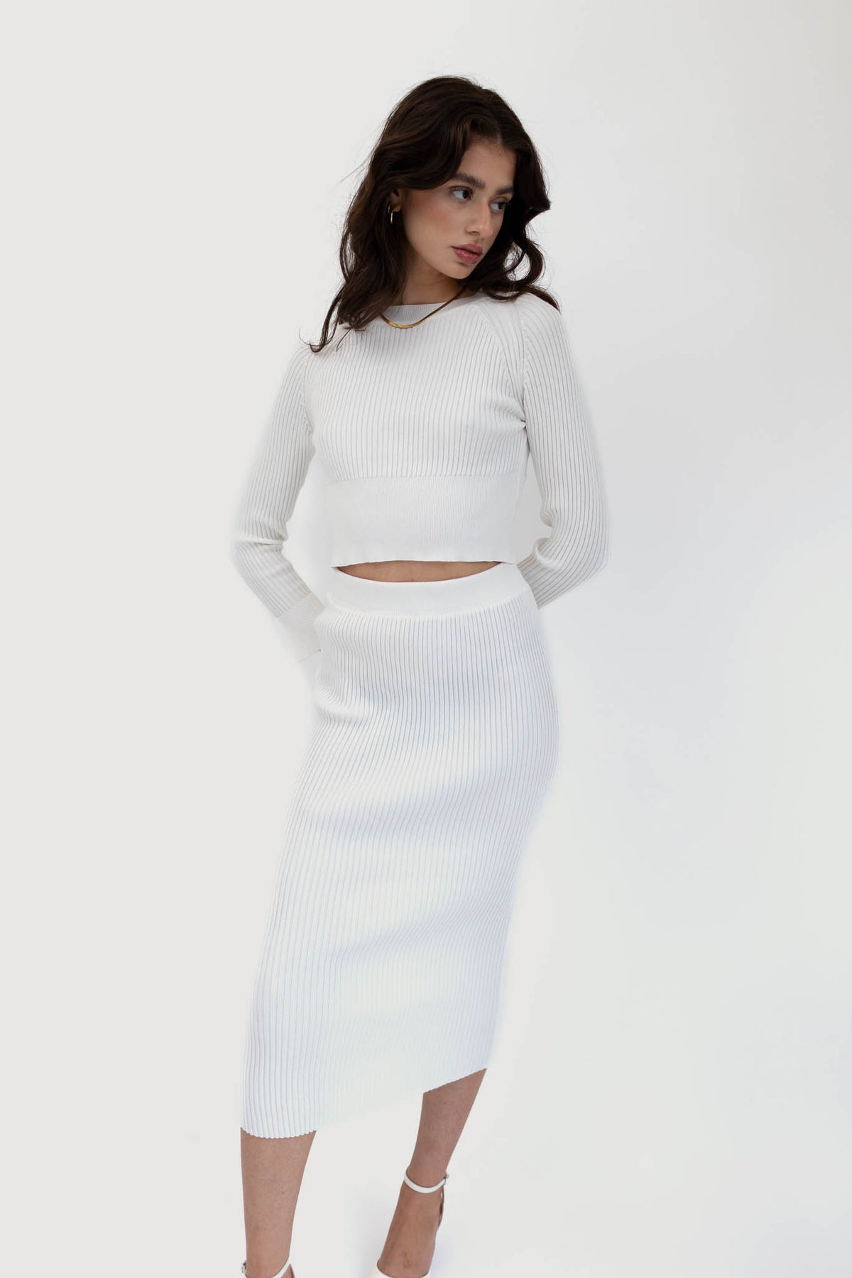 Matching Ribbed Sweater and Skirt Set