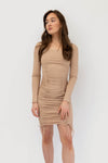 Long Sleeves Ribbed and Ruched Dress
