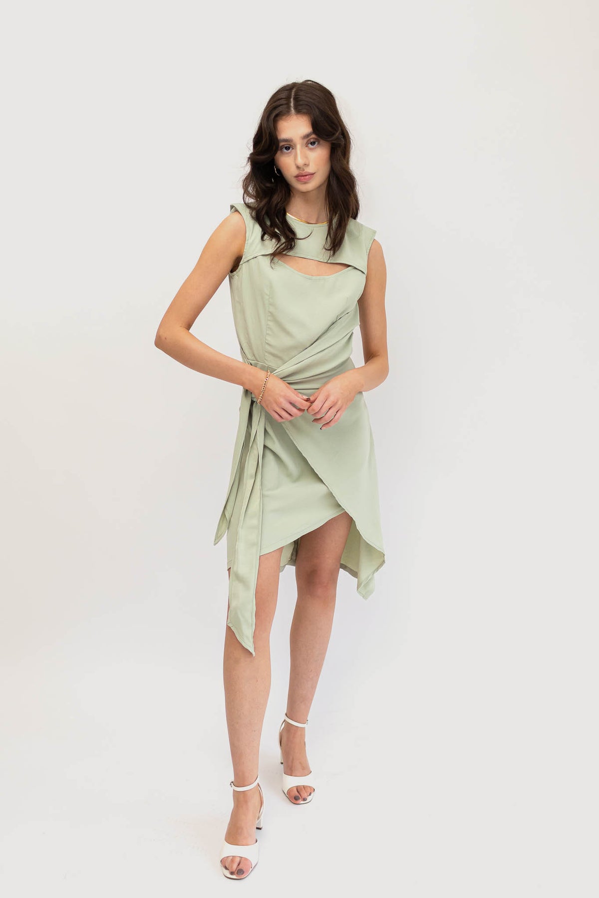 Elegant Asymmetrical Cut-Out Dress in Mint and Nepal Blue