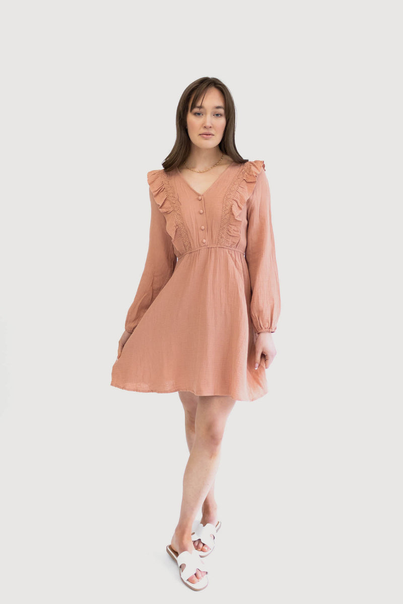 Long Sleeves Textured Button Dress