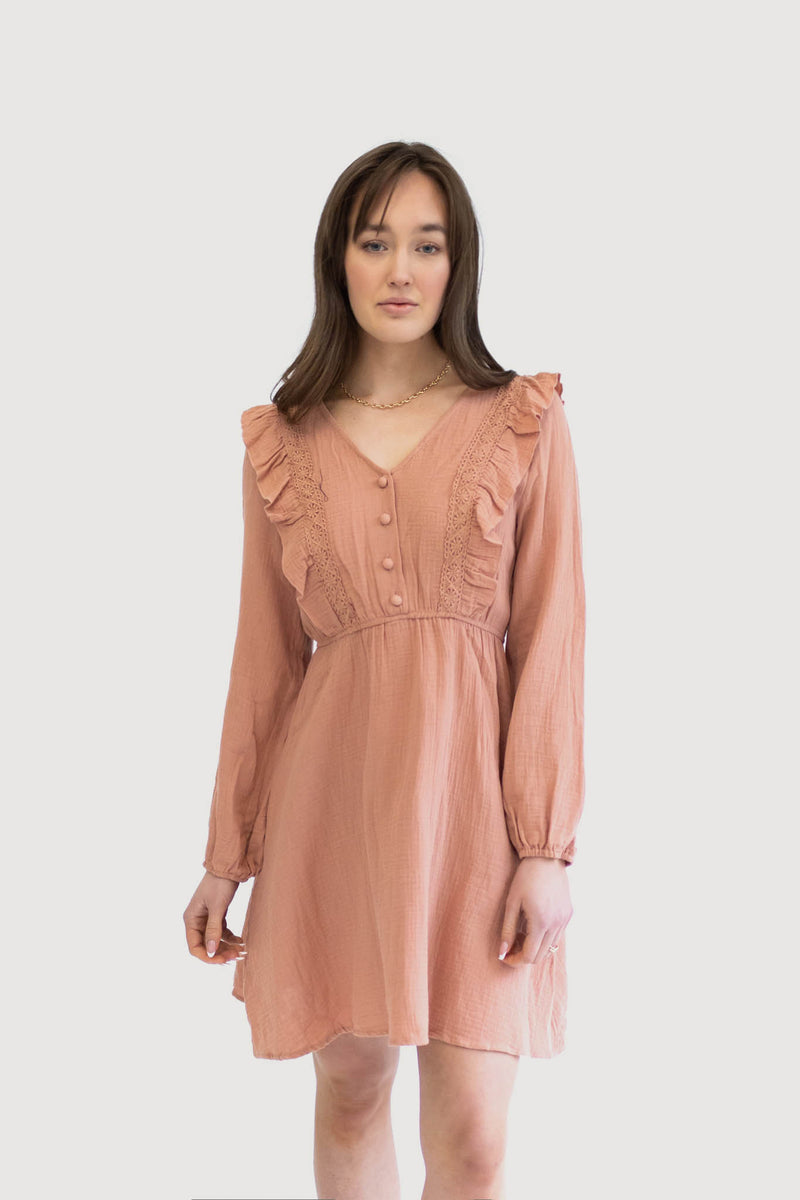 Long Sleeves Textured Button Dress