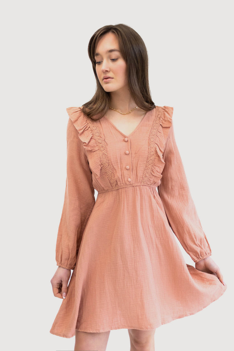 Long Sleeves Textured Button Dress