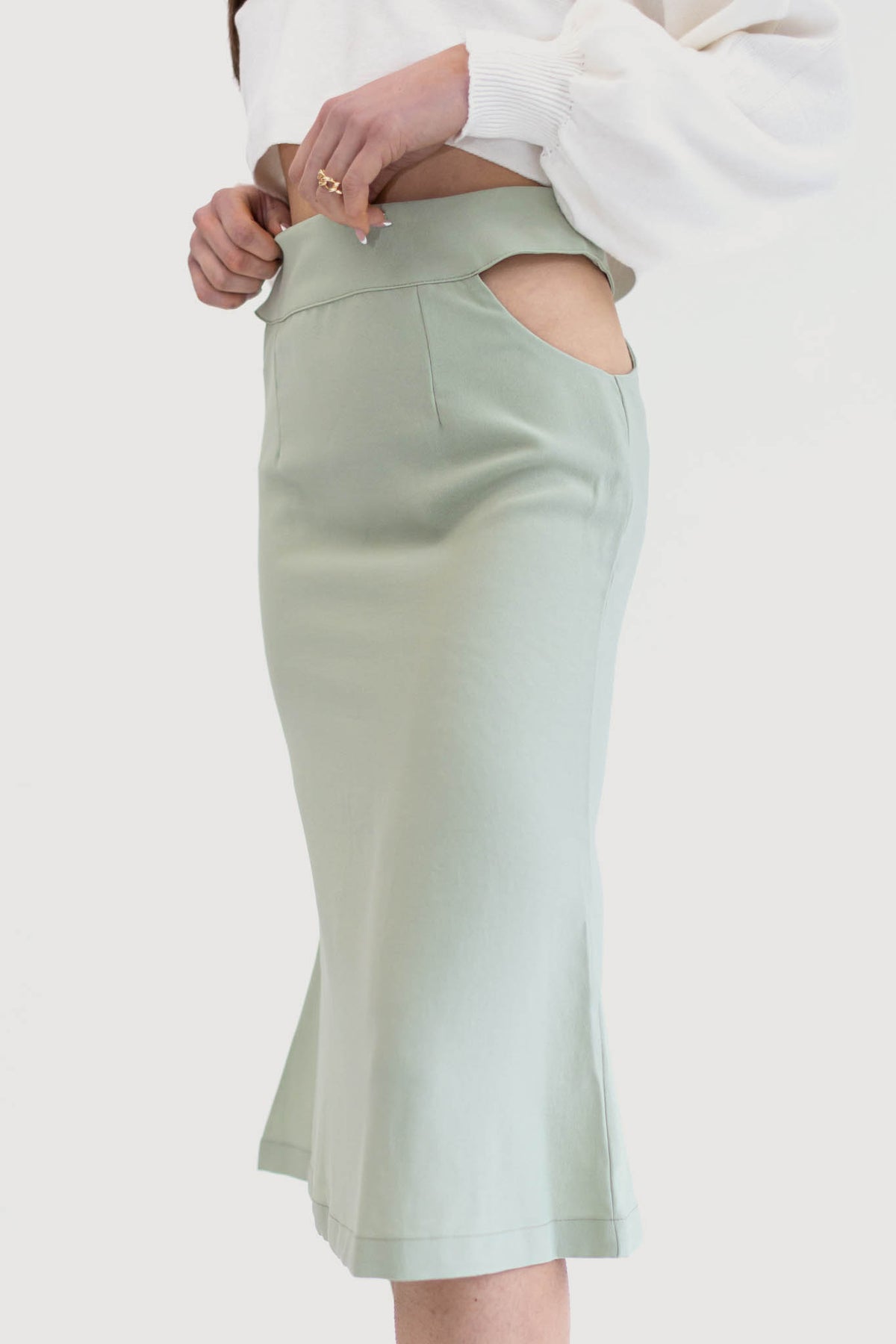 Sleek Satin Midi Skirt with Cut-Out Details
