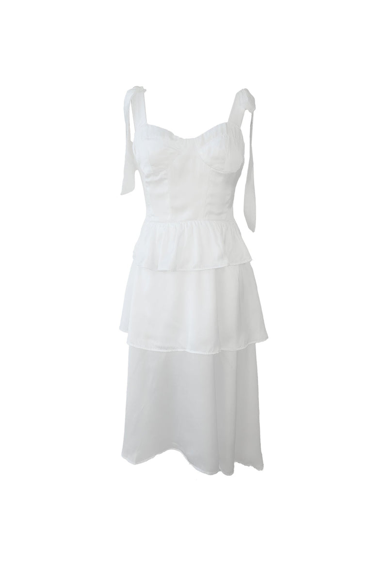 Florence Tiered Ruffle Midi Dress White