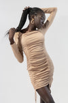 Long Sleeves Ribbed and Ruched Dress