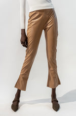 Vegan Leather High Waisted Slim Flare Pants With Slits