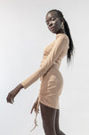 Long Sleeves Ribbed and Ruched Dress