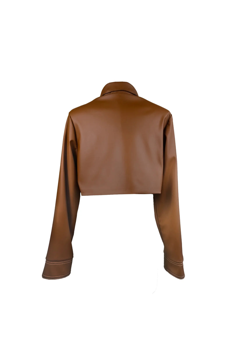 Sustainable Cropped Vegan Leather Jacket